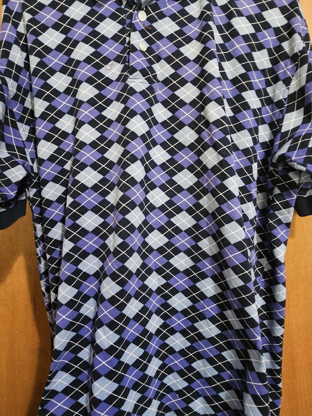 Men's Purple and Black Argyle Polo - Short Sleeve
